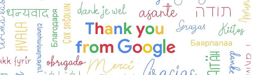 20 anni di Google: Illustrazione con scritto grazie in tante lingue